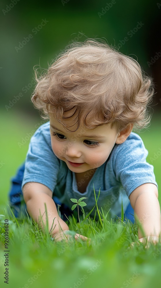 Adorable Baby Boy Crawling on Grass Adorable Baby Boy Crawling on Grass