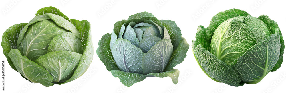 Fototapeta premium Cabbage heads set isolated on transparent background