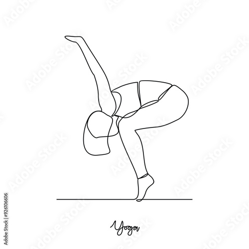 One continuous line drawing of Yoga activity vector illustration.  Yoga are combines physical postures, breathing technique, meditation, and philosophical principles. Sport theme design vector concept
