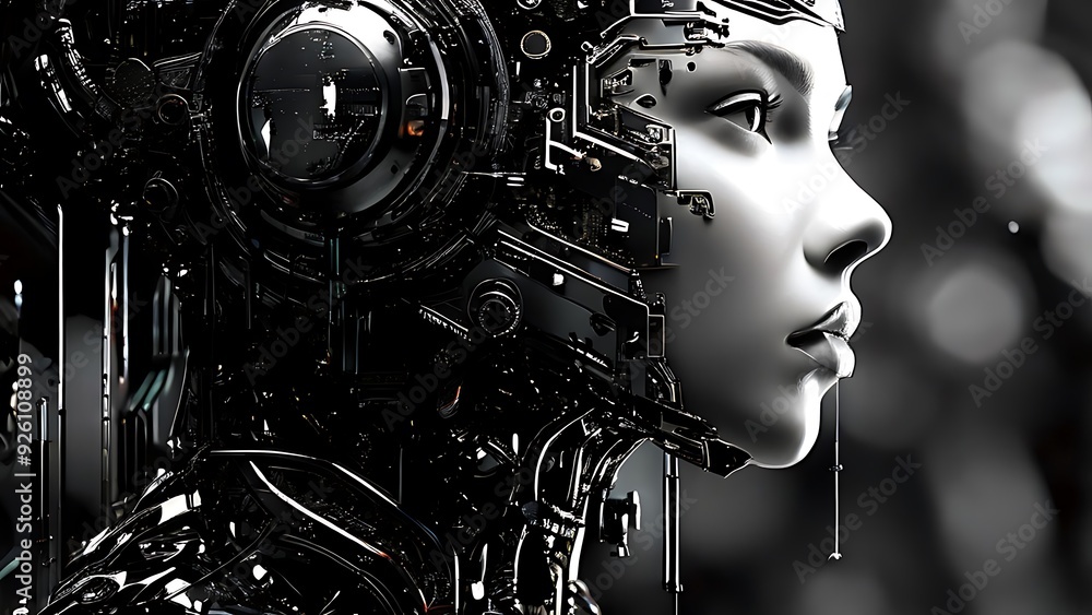 Cyberpunk style AI robot