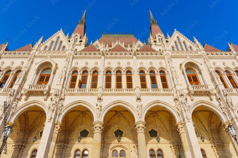 Facade of Hungarian Parliament Building Against Blue Sky Facade of Hungarian Parliament Building Against Blue Sky