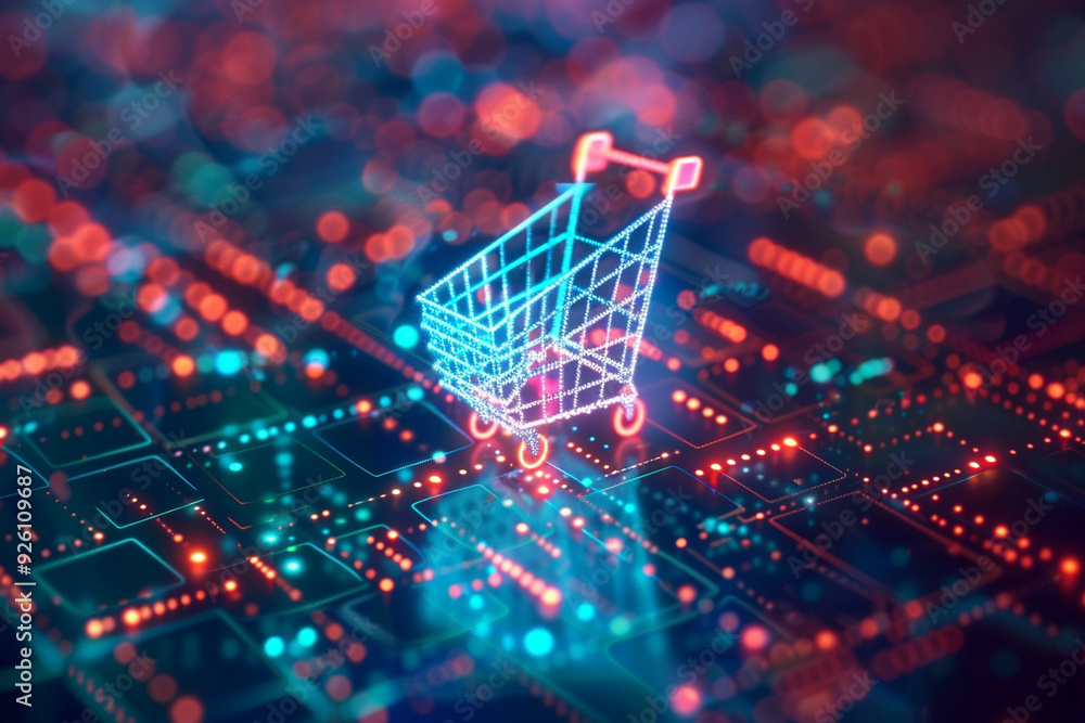 Digital Shopping Cart on Circuit Board Digital Shopping Cart on Circuit Board