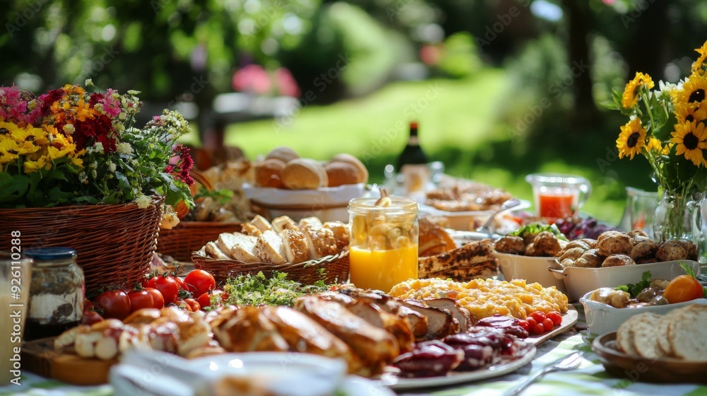 Abundant Picnic Spread on a Abundant Picnic Spread on a