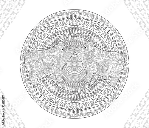 Floral pig. Adult coloring book page with fantasy animal and flower elements.
