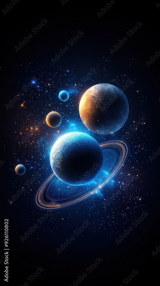 Fototapeta premium Abstract space-inspired background with planets and starfields