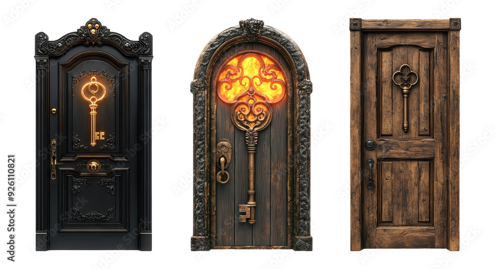 Ornate doors set isolated on transparent background Ornate doors set isolated on transparent background