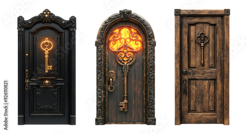 Ornate doors set isolated on transparent background