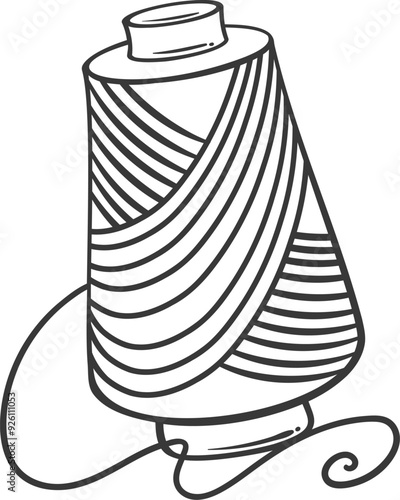 Spool of thread line icon. Hand drawn retro reel of yarn to sew, knit or embroider, needlework material. Embroidery, sewing, knitting hobby mascot, outline cotton thread roll icon vector illustration