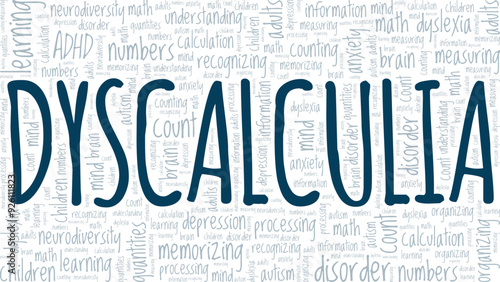 Dyscalculia: Math Dyslexia word cloud conceptual design isolated on white background.