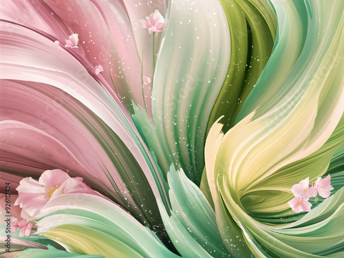 Wallpaper Mural A vibrant abstract composition featuring swirling shades of pastel pinks, greens, and yellows Torontodigital.ca