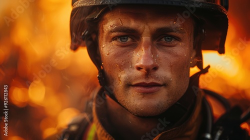 Firefighter stands resilient against a blazing wildfire, showcasing determination and courage during a critical moment