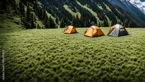 Tent on the grass, wilderness camping, outdoor sports, middle-class lifestyle