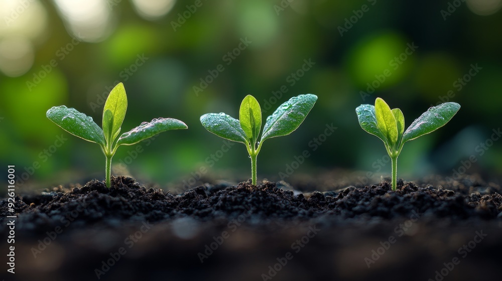 Naklejka premium Three Young Seedlings Growing