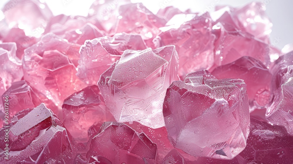 A pile of pink ice shards. Generative AI. A pile of pink ice shards. Generative AI.