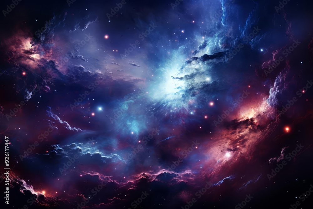 Obraz premium A swirling galaxy of stars and cosmic dust in deep purples and blues illustration