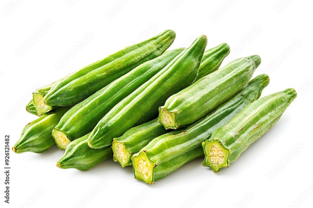 Fresh Green Okra Pods Isolated on White Background. Fresh Green Okra Pods Isolated on White Background.