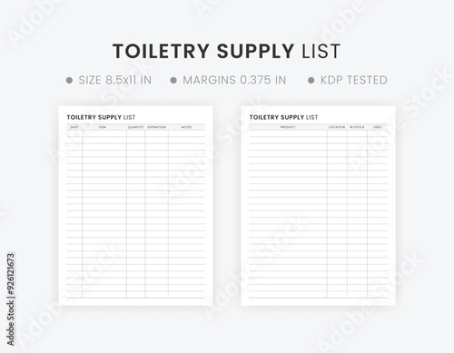 Toiletry Supply List Printable Template, Personal Care Household Inventory List Template, Toiletry Products List 