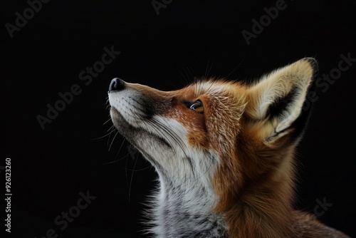 a close up of a fox looking up at something