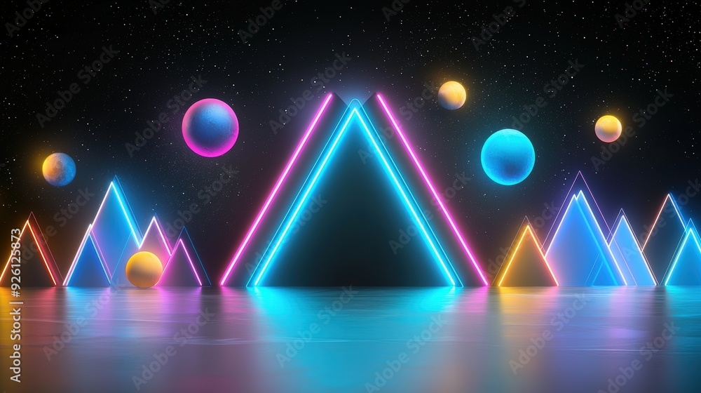 Futuristic abstract background with neon glowing shapes and dark contrasts Futuristic abstract background with neon glowing shapes and dark contrasts
