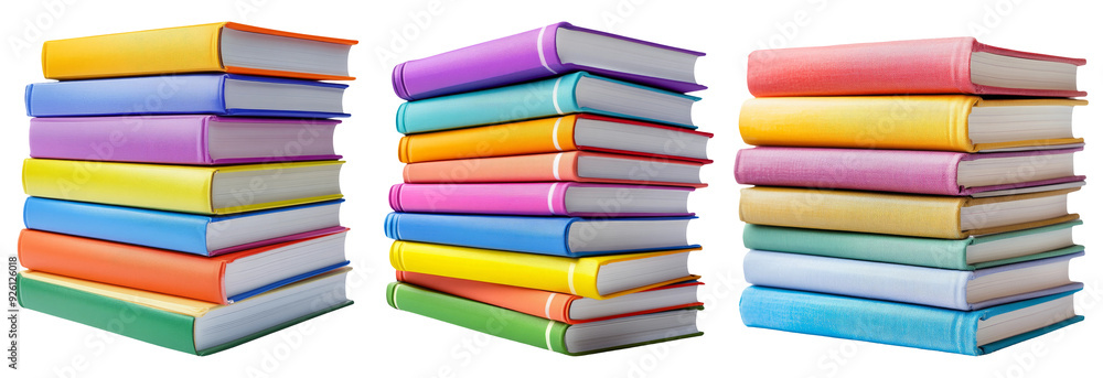 Stack of colorful books set isolated on transparent background Stack of colorful books set isolated on transparent background