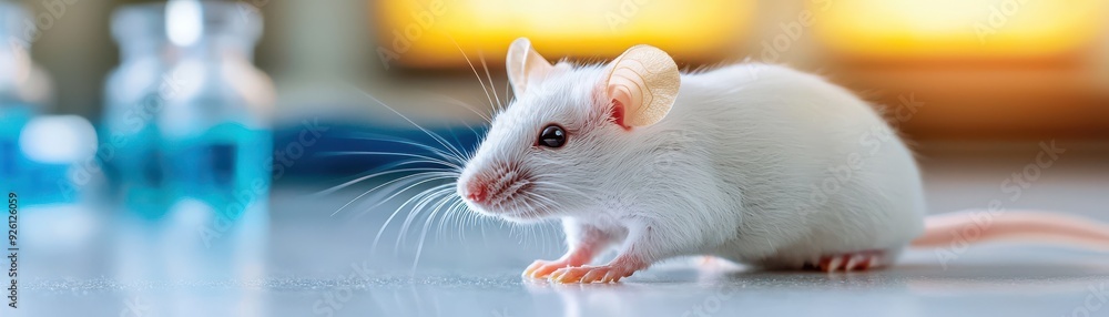 white mouse in a laboratory setting, showcasing its curiosity and scientific research environment. white mouse in a laboratory setting, showcasing its curiosity and scientific research environment.