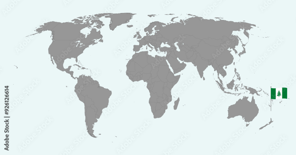 Pin map with Norfolk Island flag on world map. Vector illustration. Pin map with Norfolk Island flag on world map. Vector illustration.