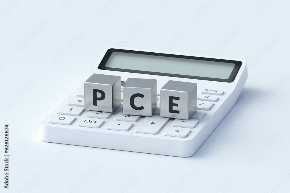Acronym pce, personal consumption expenditure on cubes near calculator. Economic concept. Inflation evaluation. 3d render Acronym pce, personal consumption expenditure on cubes near calculator. Economic concept. Inflation evaluation. 3d render