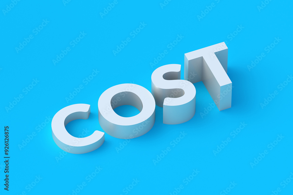 Word cost on blue background. Expenditure concept. Budget planning. Price analysis. Economic strategy. Money saving. 3d render Word cost on blue background. Expenditure concept. Budget planning. Price analysis. Economic strategy. Money saving. 3d render