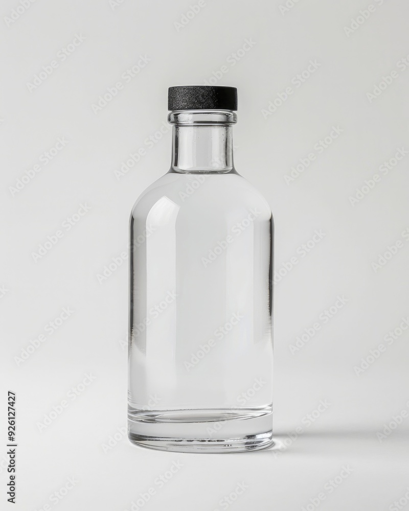 A clear bottle design with minimalist lines, set on a white background, highlighting its purity and modern aesthetic. A clear bottle design with minimalist lines, set on a white background, highlighting its purity and modern aesthetic.
