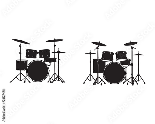 create a black silhouette Musical instrument Drum Kit Vector on white background