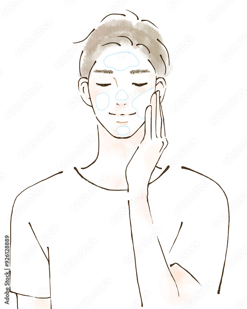 スキンケアをする男性のイラスト UVケア 日焼け