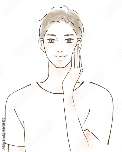 Obraz na płótnie 肌の調子を整える男性のイラスト 笑顔 w salonie