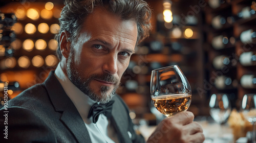 Fototapeta Naklejka Na Ścianę i Meble -  ワインテイスティングを楽しむソムリエ