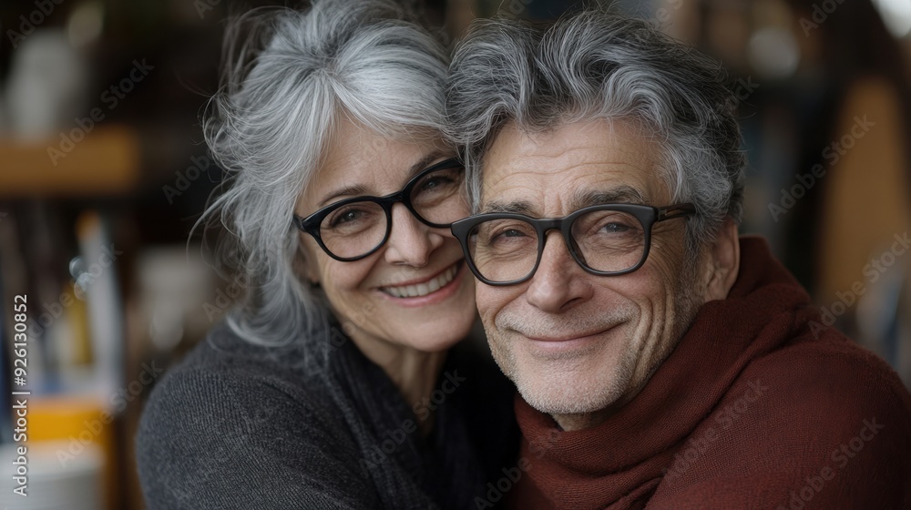 A man and woman with glasses hugging each other, AI A man and woman with glasses hugging each other, AI