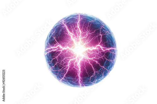 A vibrant energy sphere radiating electric arcs and a central bright light, showcasing dynamic motion and brilliance.