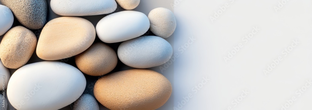Pile of smooth, round rocks on the beach Pile of smooth, round rocks on the beach