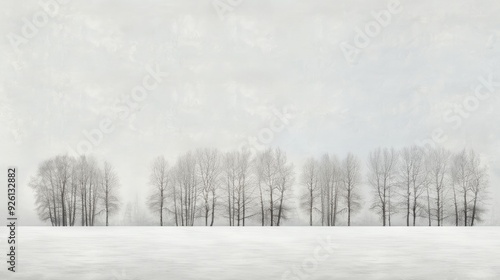 Winter landscape art showcases a snow-blanketed field with skeletal trees and a gentle, subdued color scheme, evoking a tranquil and harmonious winter atmosphere.