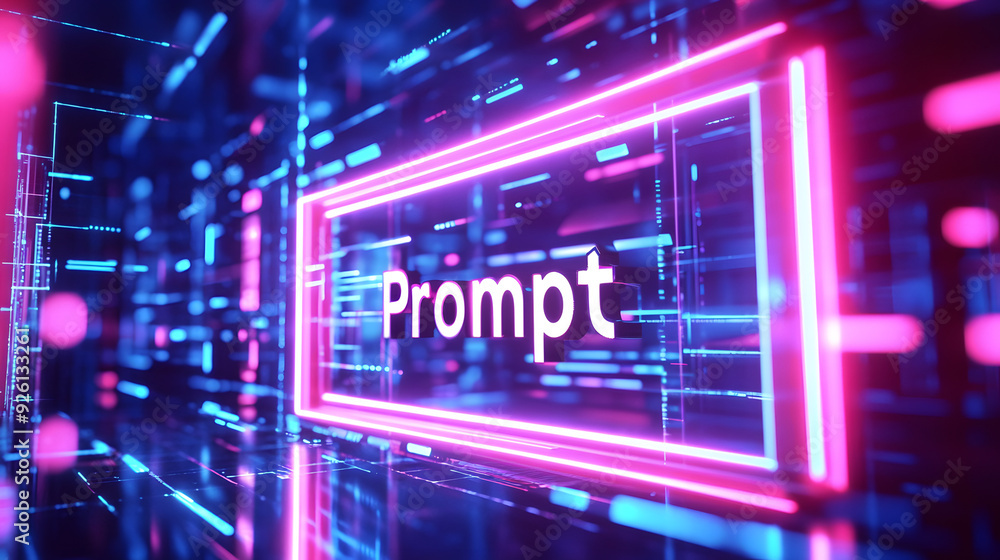 Neon Futuristic AI prompt illustration. High-tech background concept. Ready to use command prompt box Neon Futuristic AI prompt illustration. High-tech background concept. Ready to use command prompt box