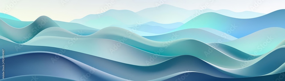 An abstract landscape of undulating hills in gradient hues of green and blue illustration An abstract landscape of undulating hills in gradient hues of green and blue illustration