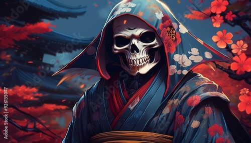 Japanese Grim Reaper Skeleton in Kimono