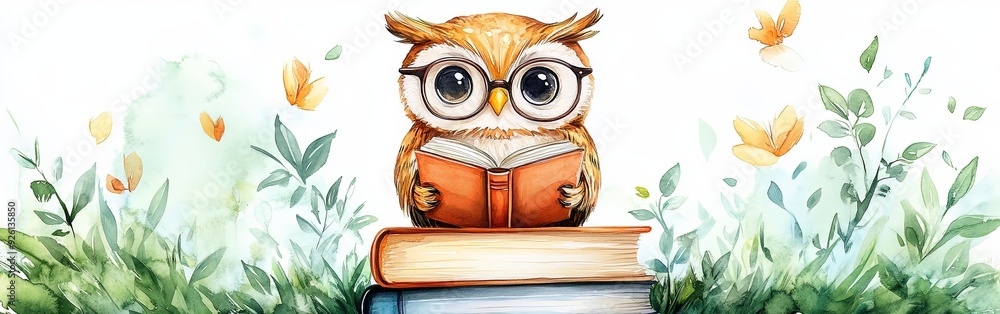 Wise Owl Immersed in Book Knowledge Wise Owl Immersed in Book Knowledge