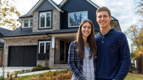 Happy Couple in Front of Their New Home