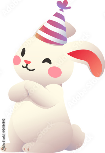 Bunny with Folded Hands Wearing Party Hat (Gradient Color Style)