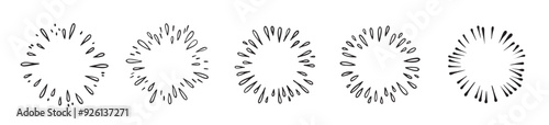 Doodle starburst outline splash with drops firework isolated light decorative simple round frame.