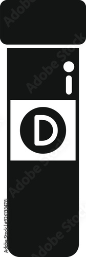 Black and white vector illustration of a test tube containing vitamin d