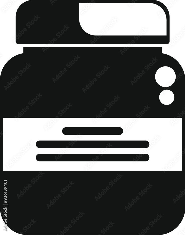 Closed plastic jar with label for sport nutrition being isolated on white background Closed plastic jar with label for sport nutrition being isolated on white background