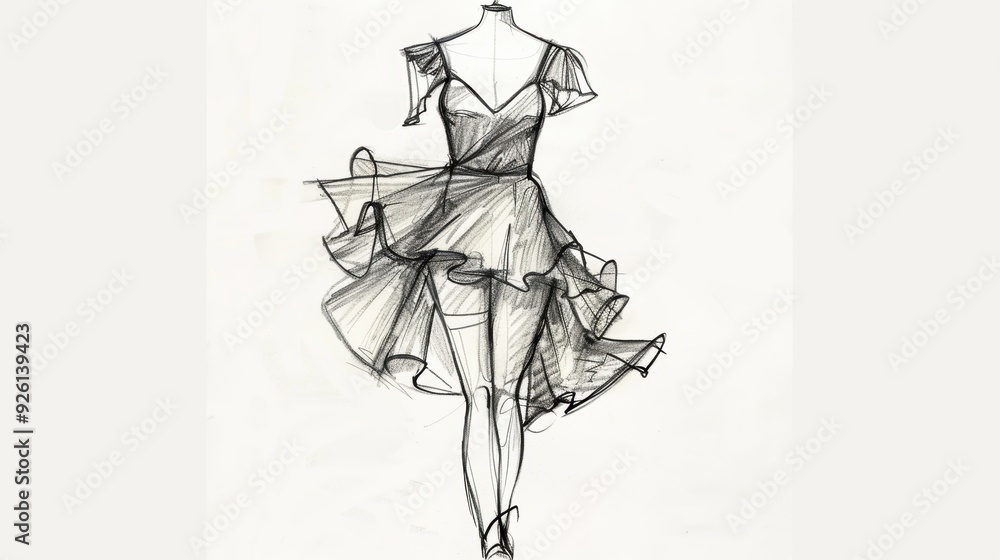 Obraz premium Fashion Sketch of a Woman in a Dress