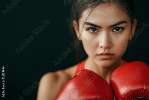 Determined woman practicing boxing in a gym, focus on goals, motivational environment, action shot