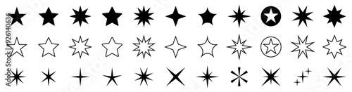 Stars collection. Stars set black icons. Stars in modern simple flat style. Rating icon. Vector illustration.