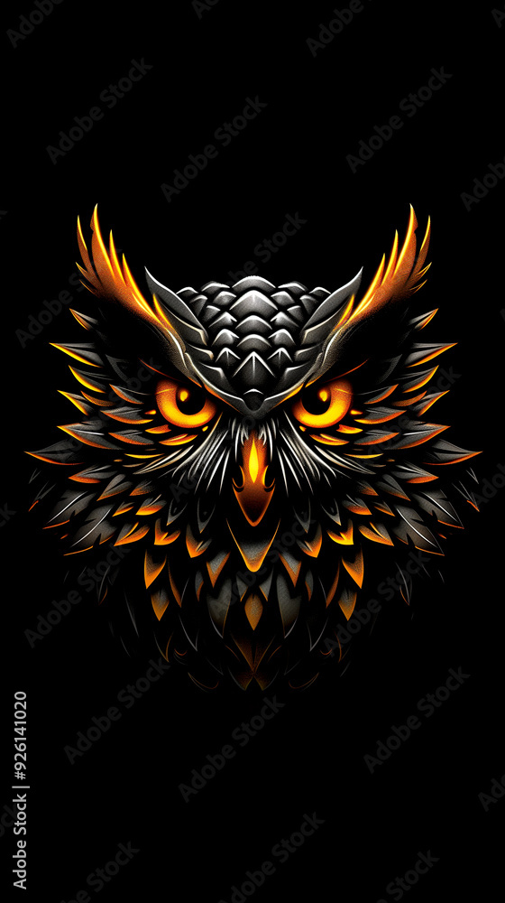A close up of an owl with its eyes open and its feathers ruffled. The owl is surrounded by a dark background, which emphasizes its features. The image has a mysterious and intriguing mood A close up of an owl with its eyes open and its feathers ruffled. The owl is surrounded by a dark background, which emphasizes its features. The image has a mysterious and intriguing mood